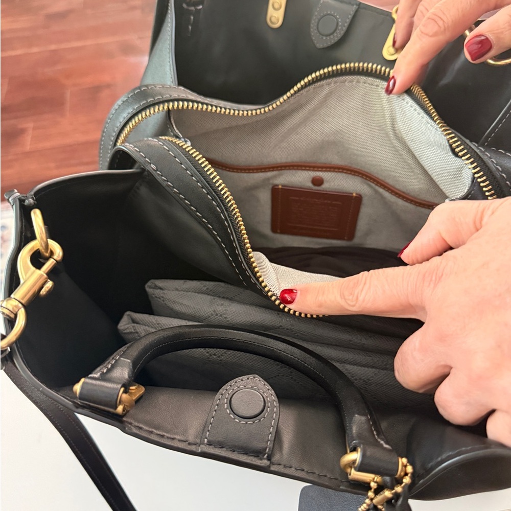 Coach 40 Rogue Leather Tote with Brass Accents, shoulder + crossbody straps - Picture 7 of 8